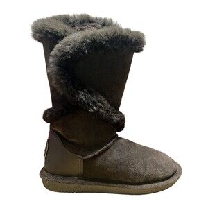 Bearpaw Women's 8 Sheilah Brown Suede Tall Sheepskin Fur Trim Winter Boots Snow